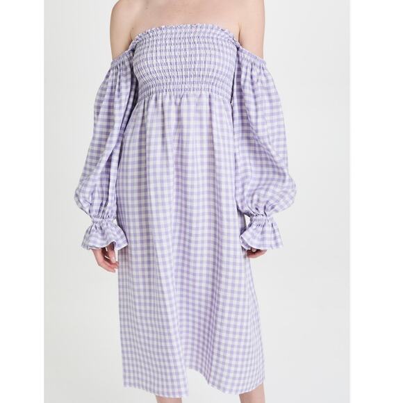 Sleeper Atlanta Lavender Vichy Purple Linen Gingham Check Midi Dress Medium - Picture 2 of 11